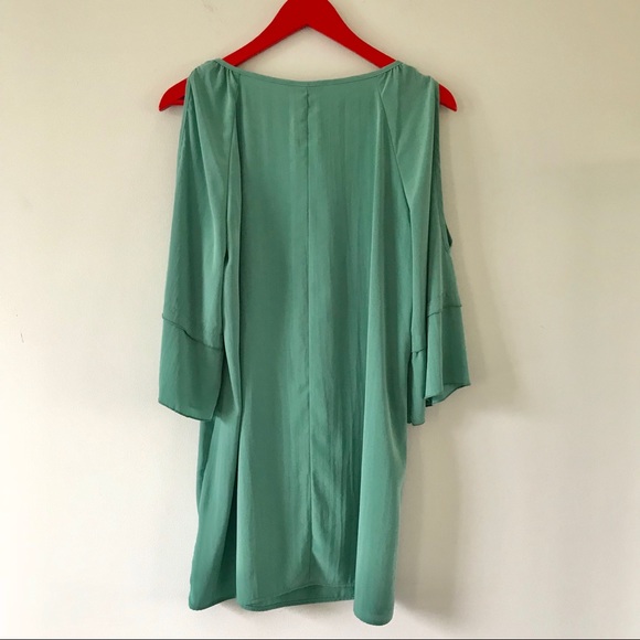 Mint Green Cold-Shoulder Blouse with Bell Sleeves - Picture 3 of 6